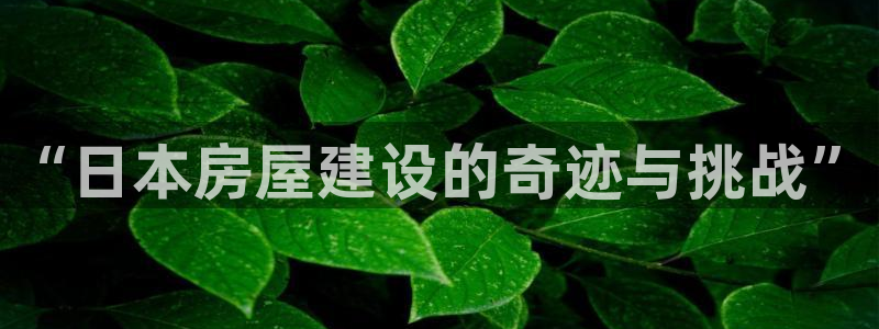 富联娱乐测速：“日本房屋建设的奇迹与挑战”